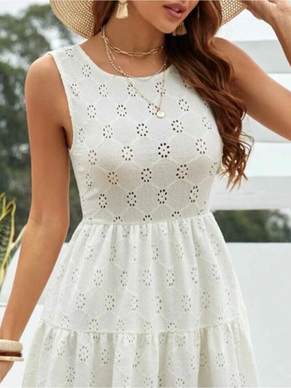 Zara White Sleeveless Eyelet Midi Dress  Tie -Lace not Included